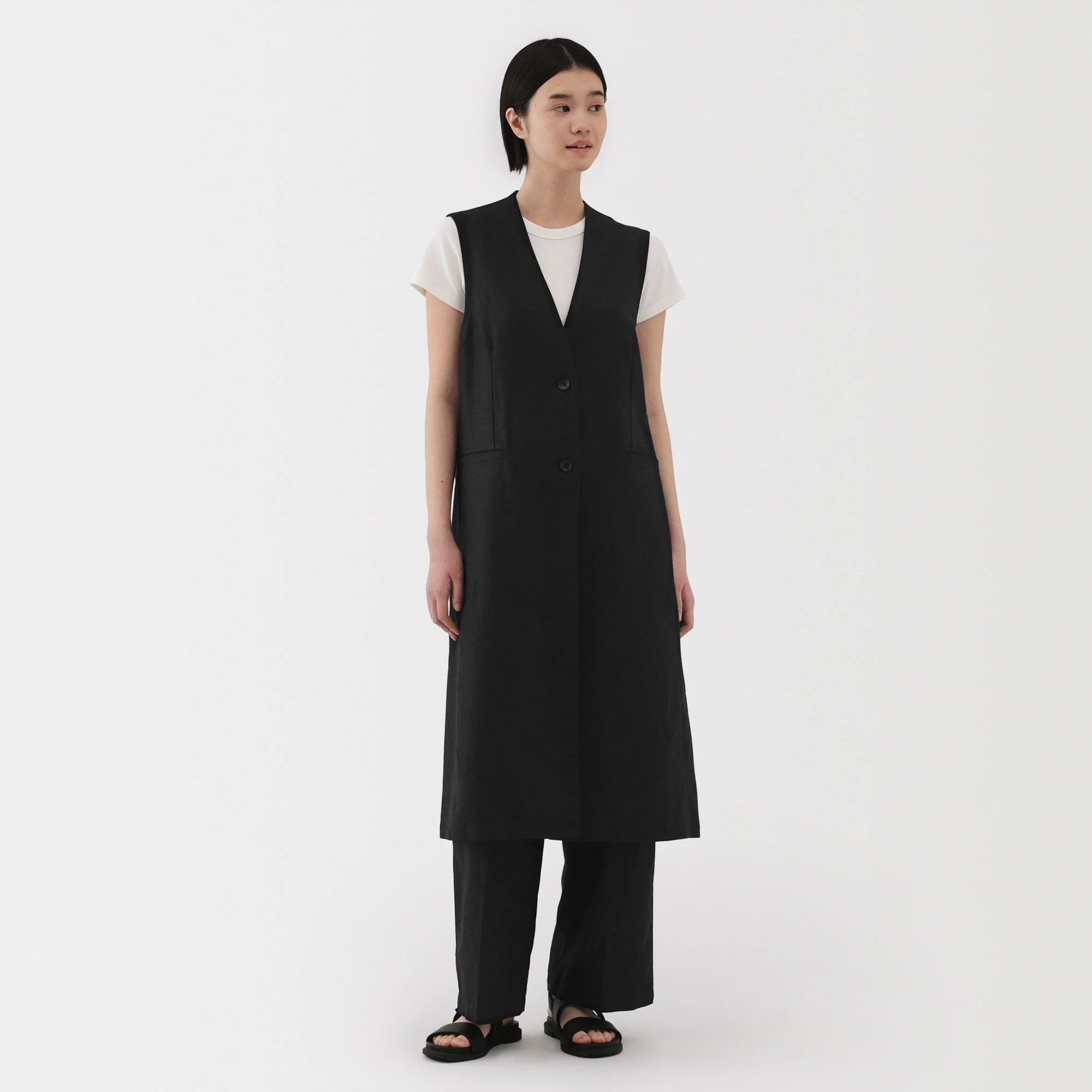 Women's Hemp Blend Twill Long Gilet - Image 3