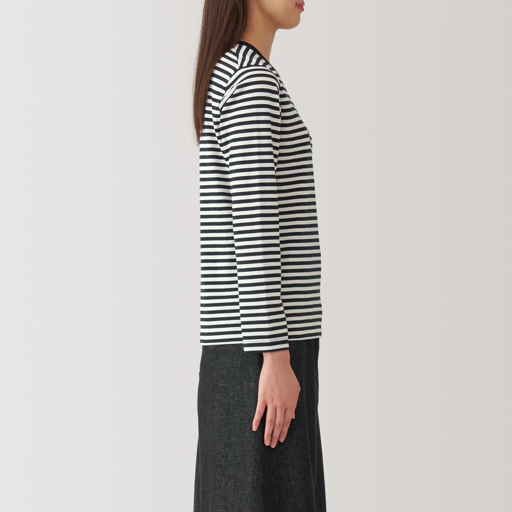 Women's Jersey Crew Neck Long Sleeve Striped T-Shirt - Image 21