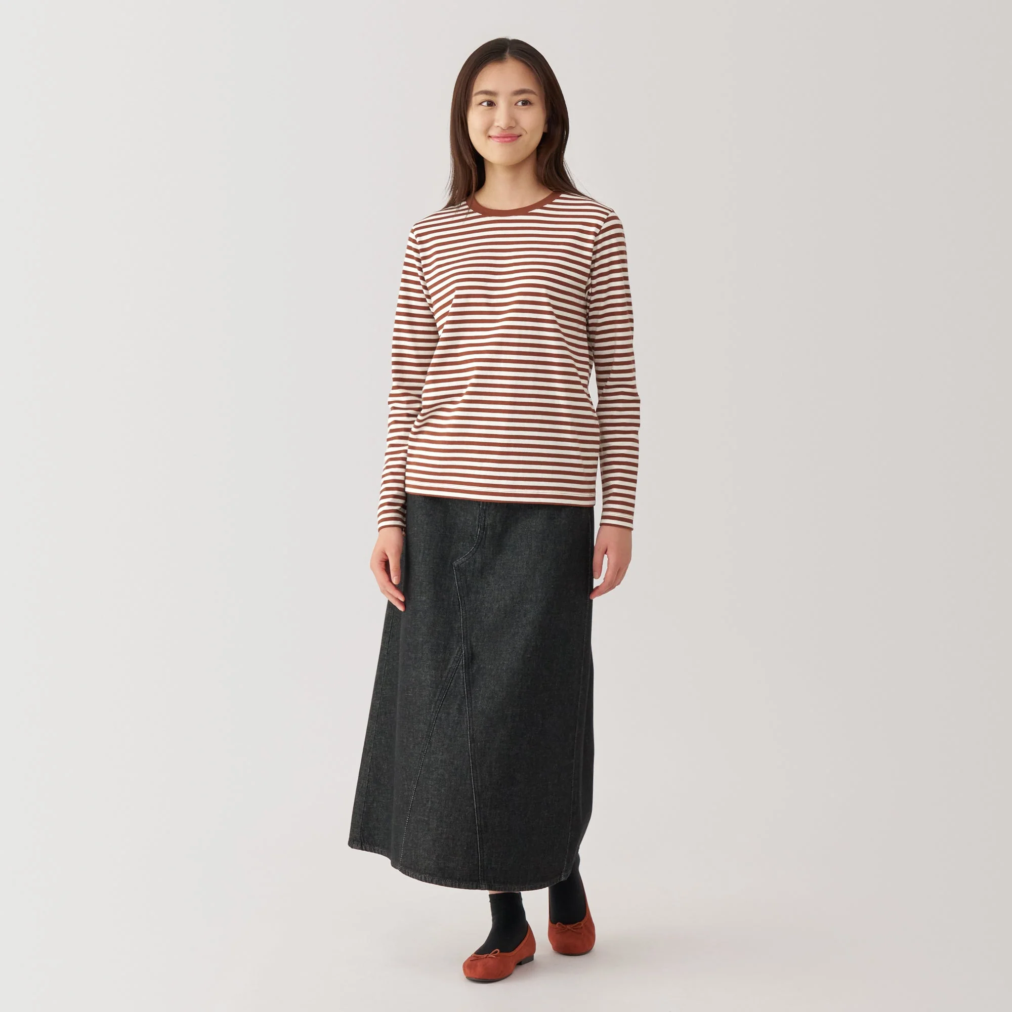 Women's Jersey Crew Neck Long Sleeve Striped T-Shirt - Image 28
