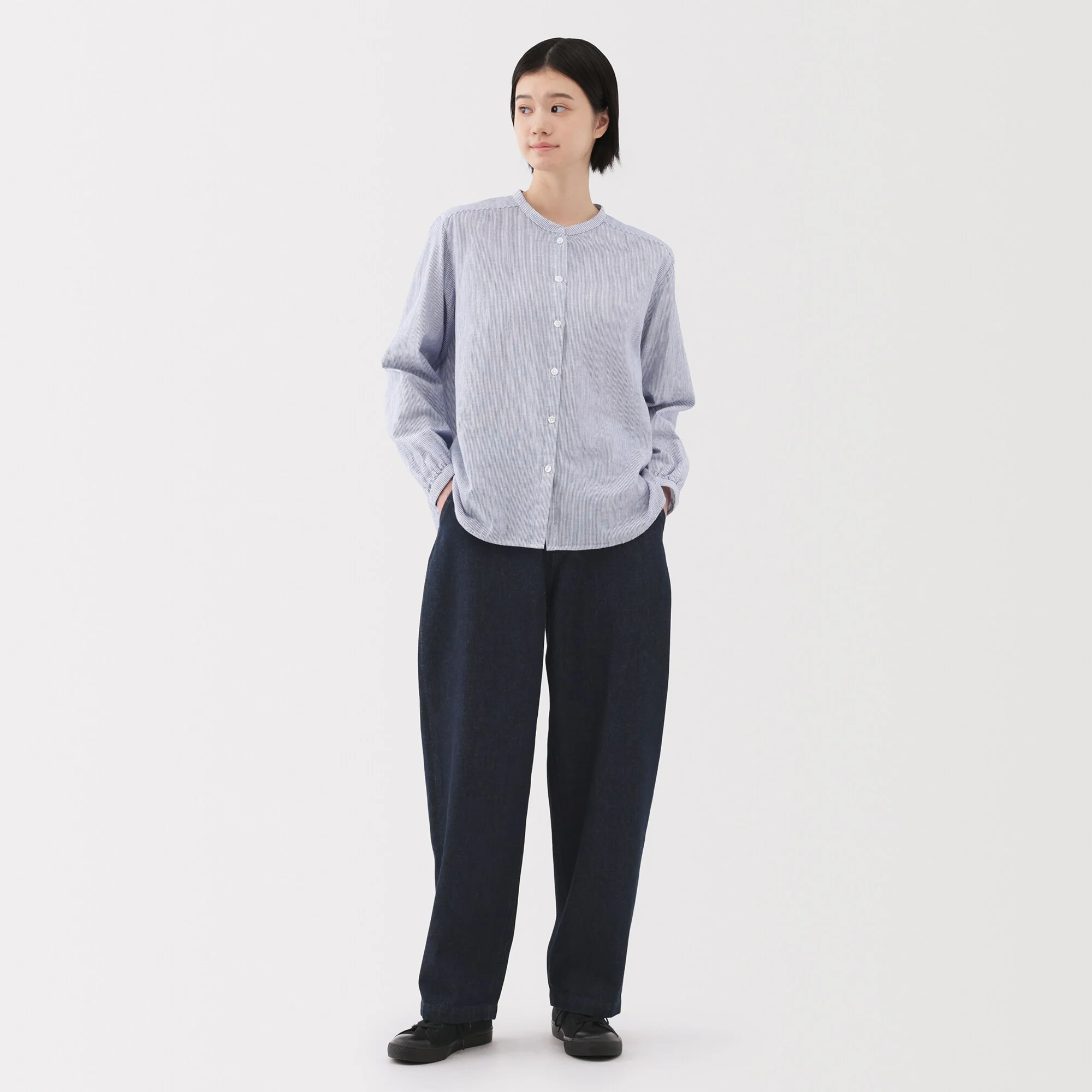 Kapok Blend Denim Wide Tapered Pants - Image 4