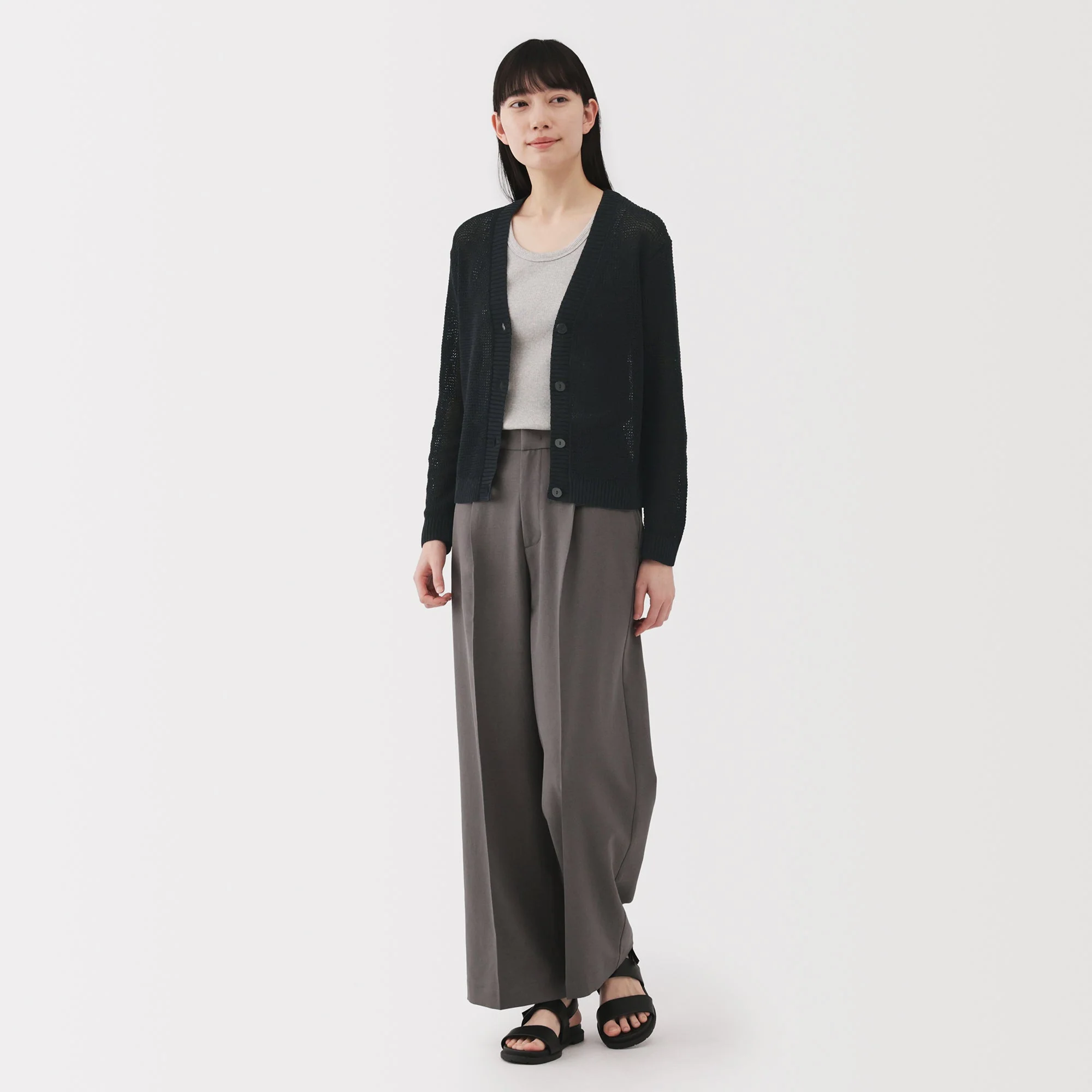 Women's Linen Blend Mesh V Neck Cardigan - Image 4