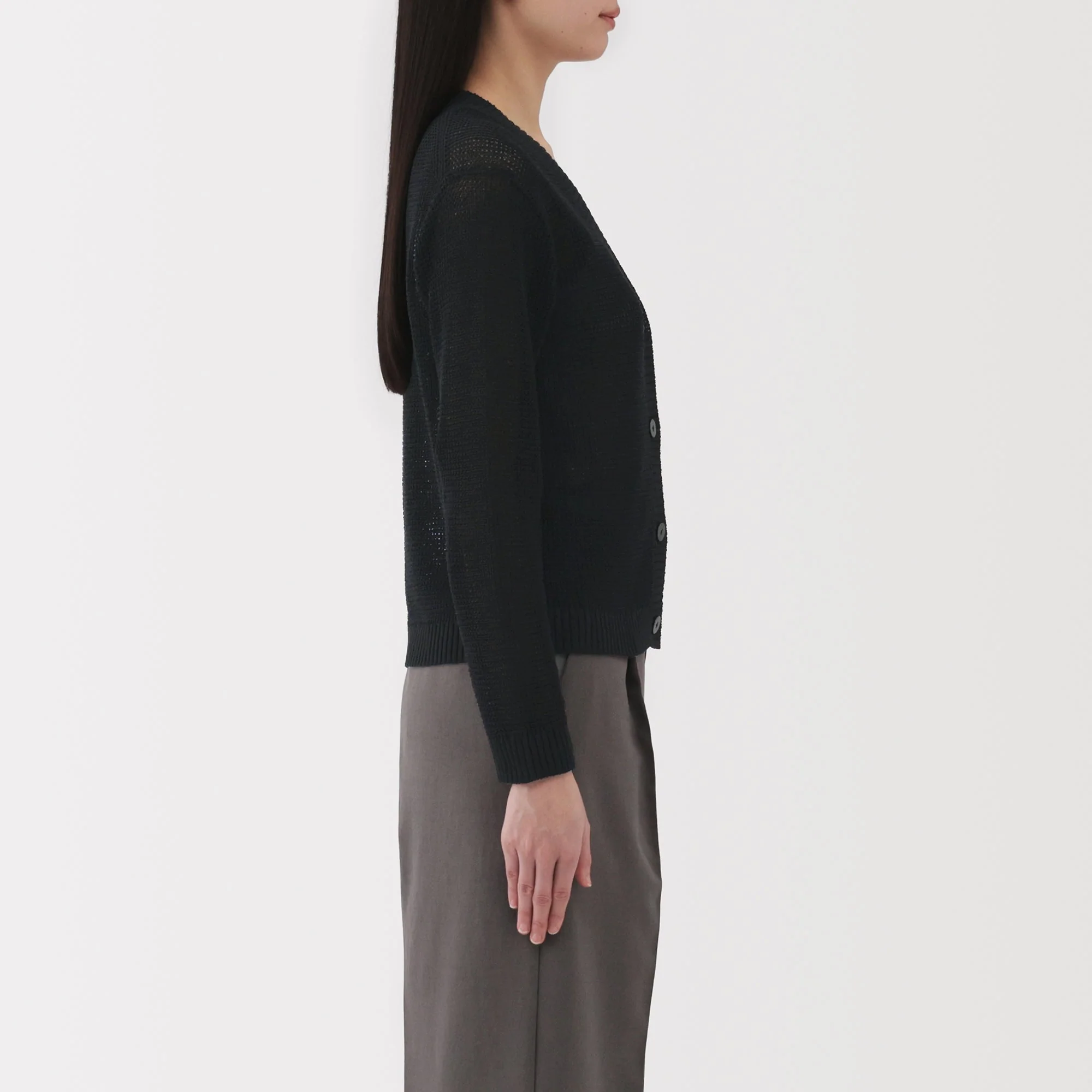 Women's Linen Blend Mesh V Neck Cardigan - Image 5