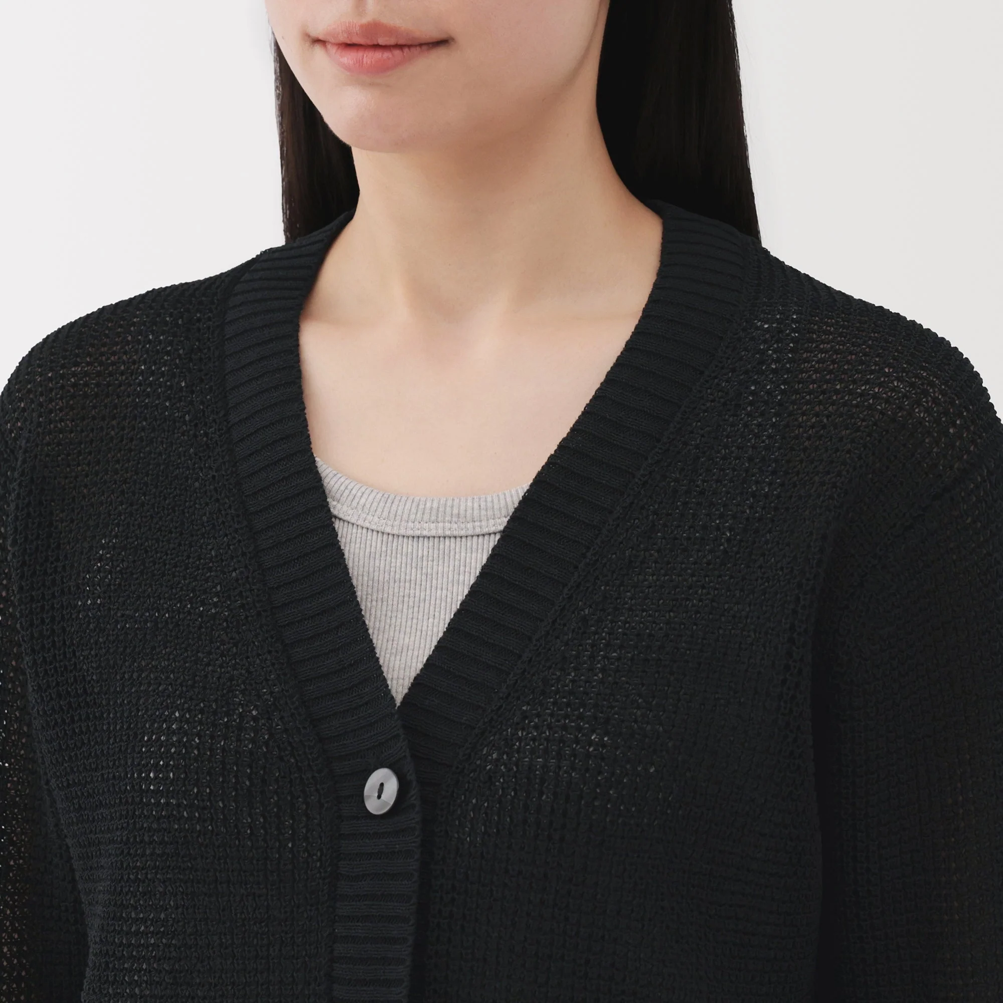 Women's Linen Blend Mesh V Neck Cardigan - Image 7