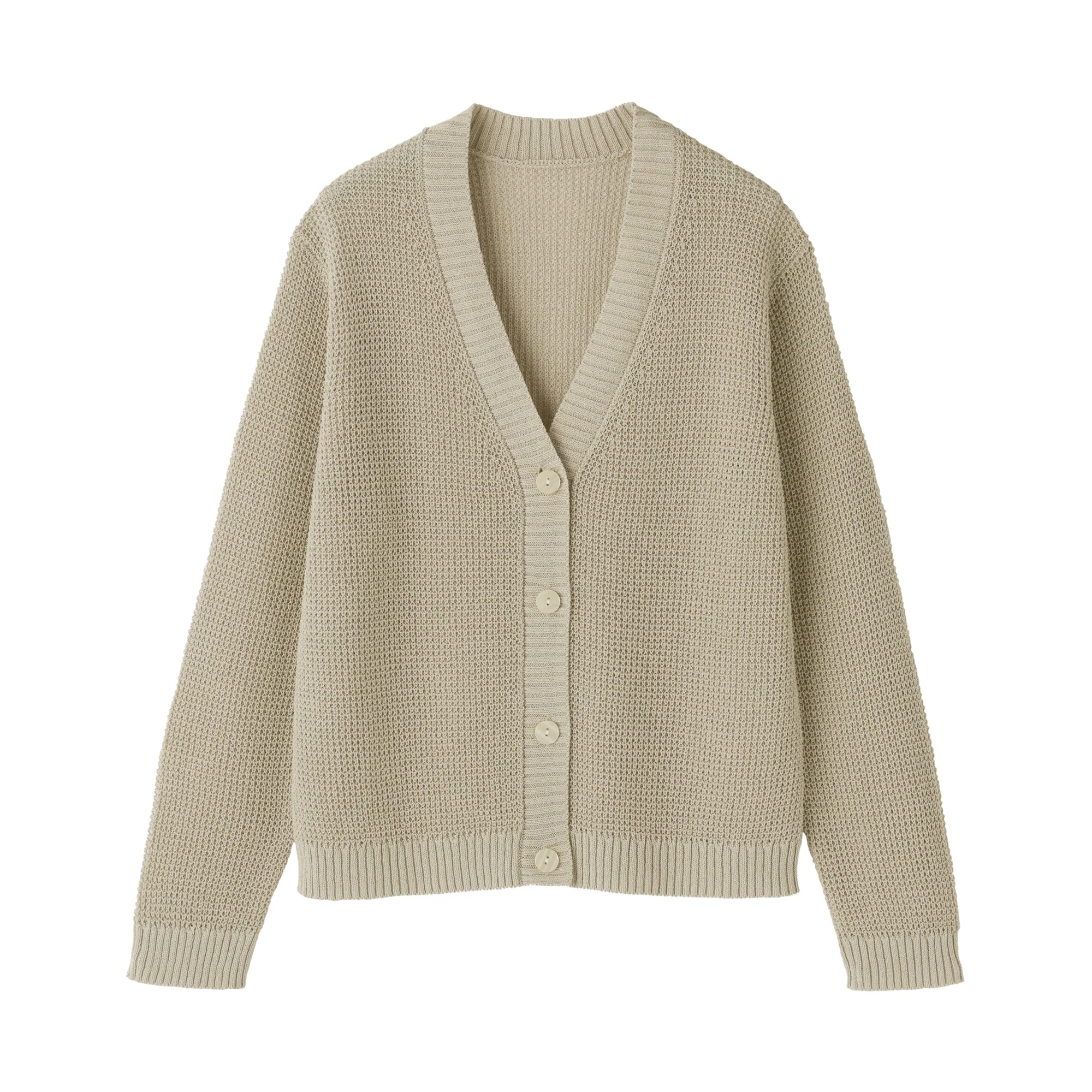 Women's Linen Blend Mesh V Neck Cardigan - Image 9
