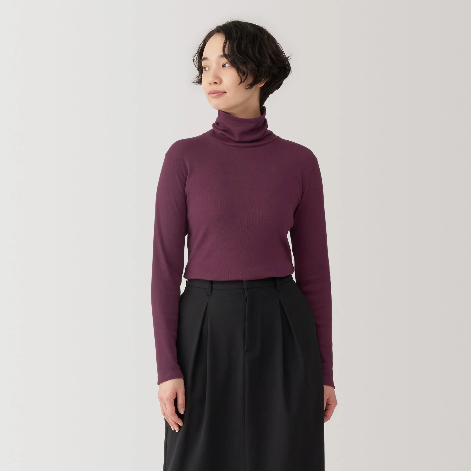 Women's Soy Fibre Blend Ribbed Turtleneck Long Sleeve T-Shirt - Image 3