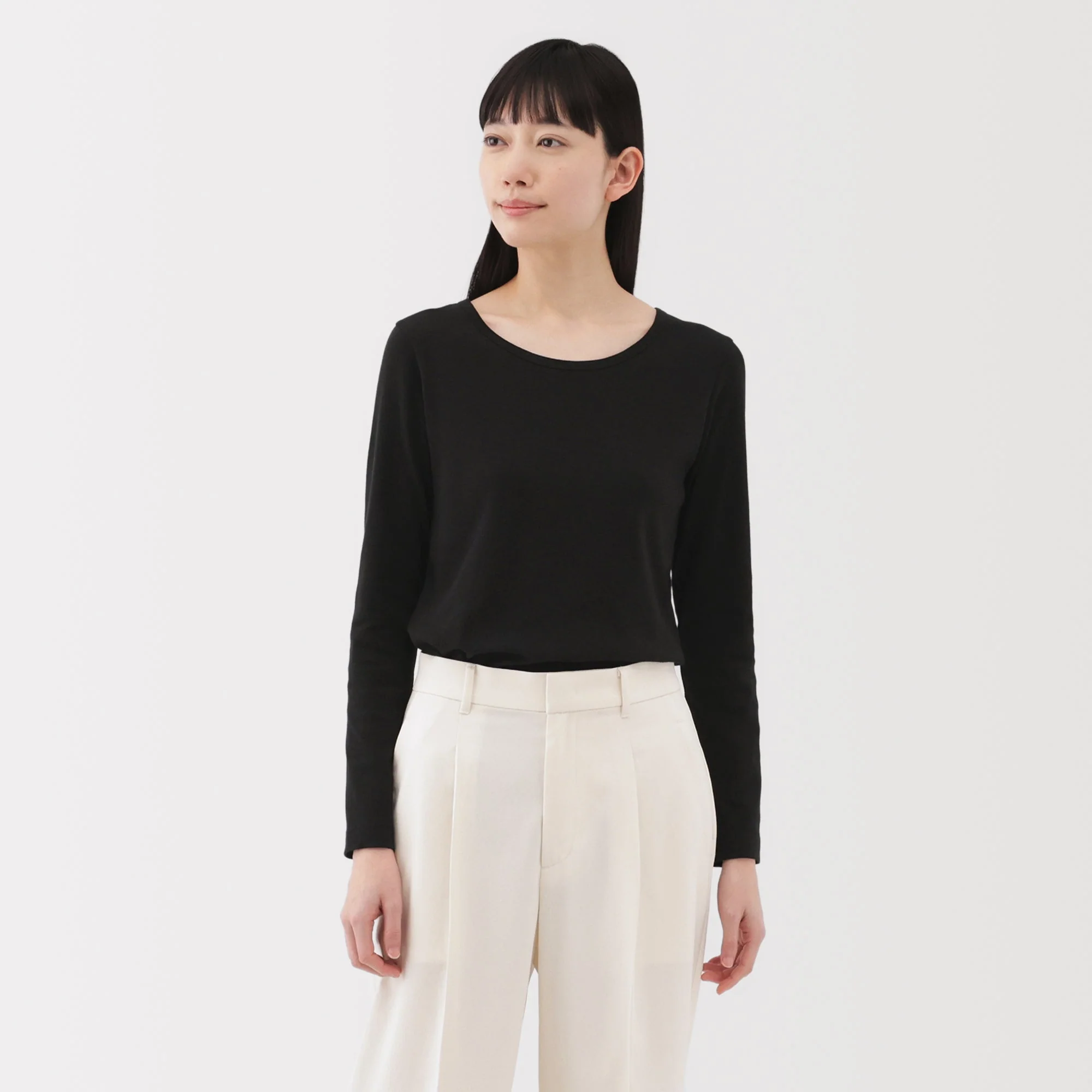 Women's Stretch Ribbed Crew Neck Long Sleeve T-Shirt - Image 3