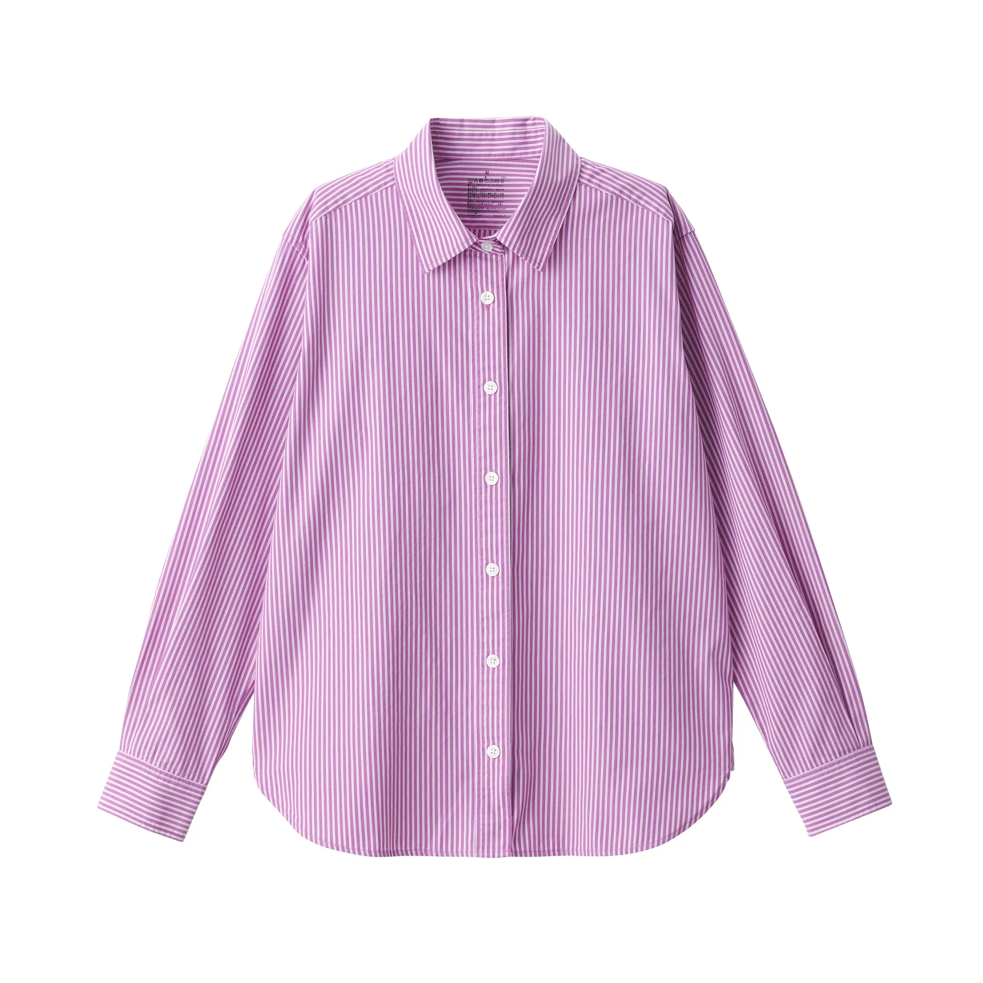Women's Washed Broad Regular Collar Long Sleeve Striped Shirt - Image 11