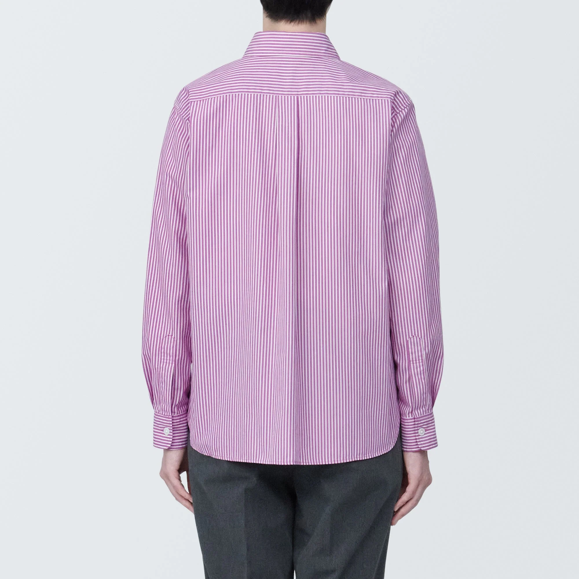 Women's Washed Broad Regular Collar Long Sleeve Striped Shirt - Image 15