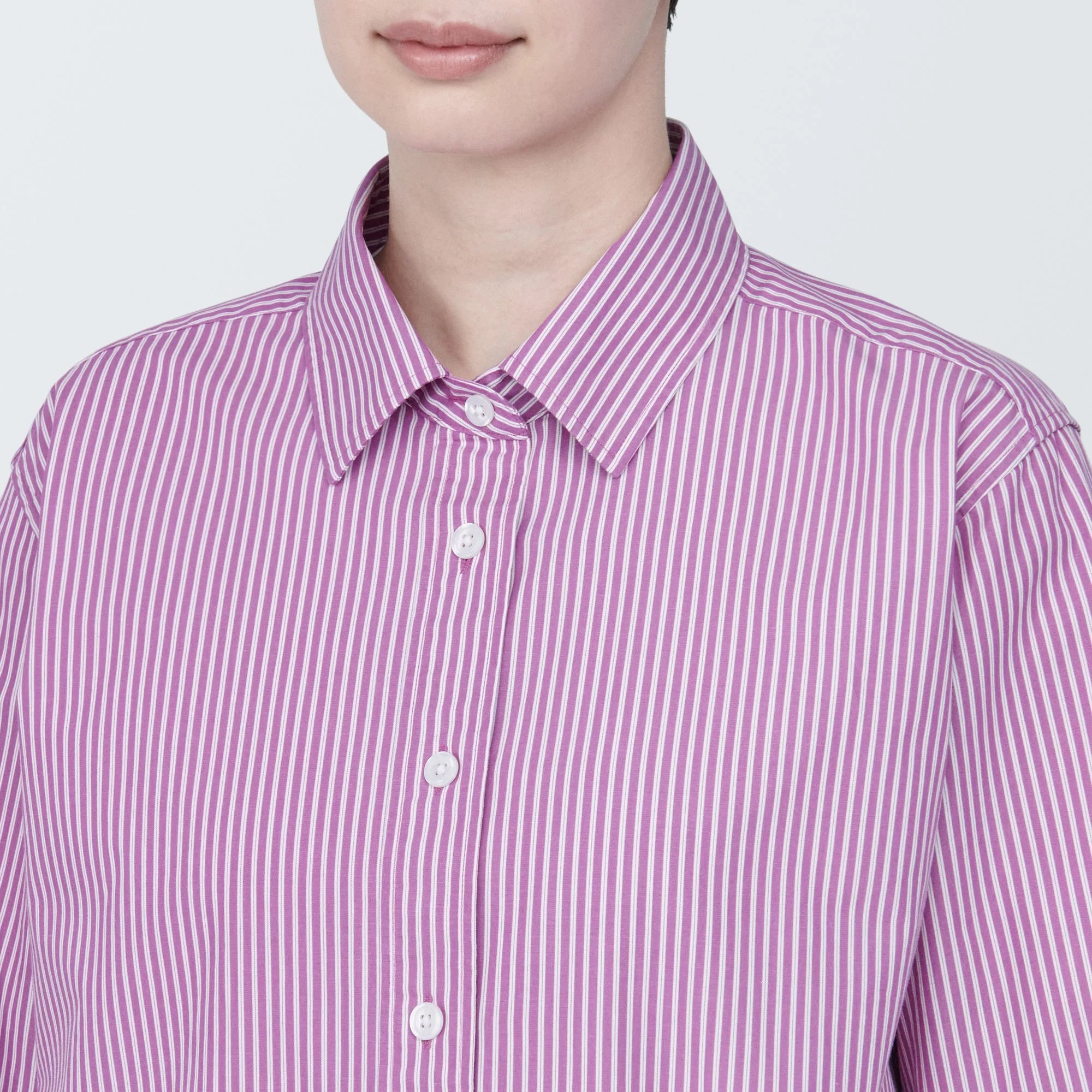 Women's Washed Broad Regular Collar Long Sleeve Striped Shirt - Image 16