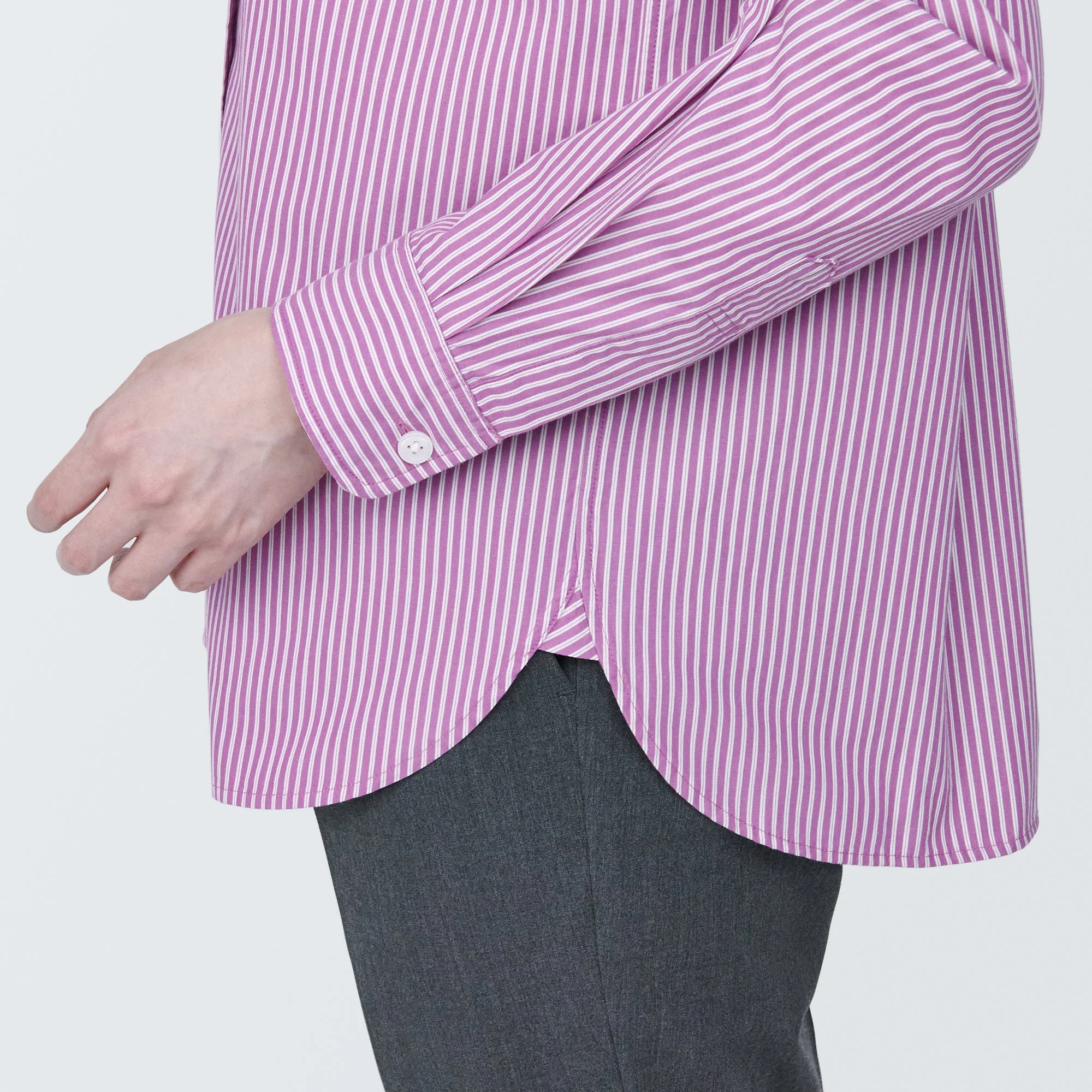 Women's Washed Broad Regular Collar Long Sleeve Striped Shirt - Image 17
