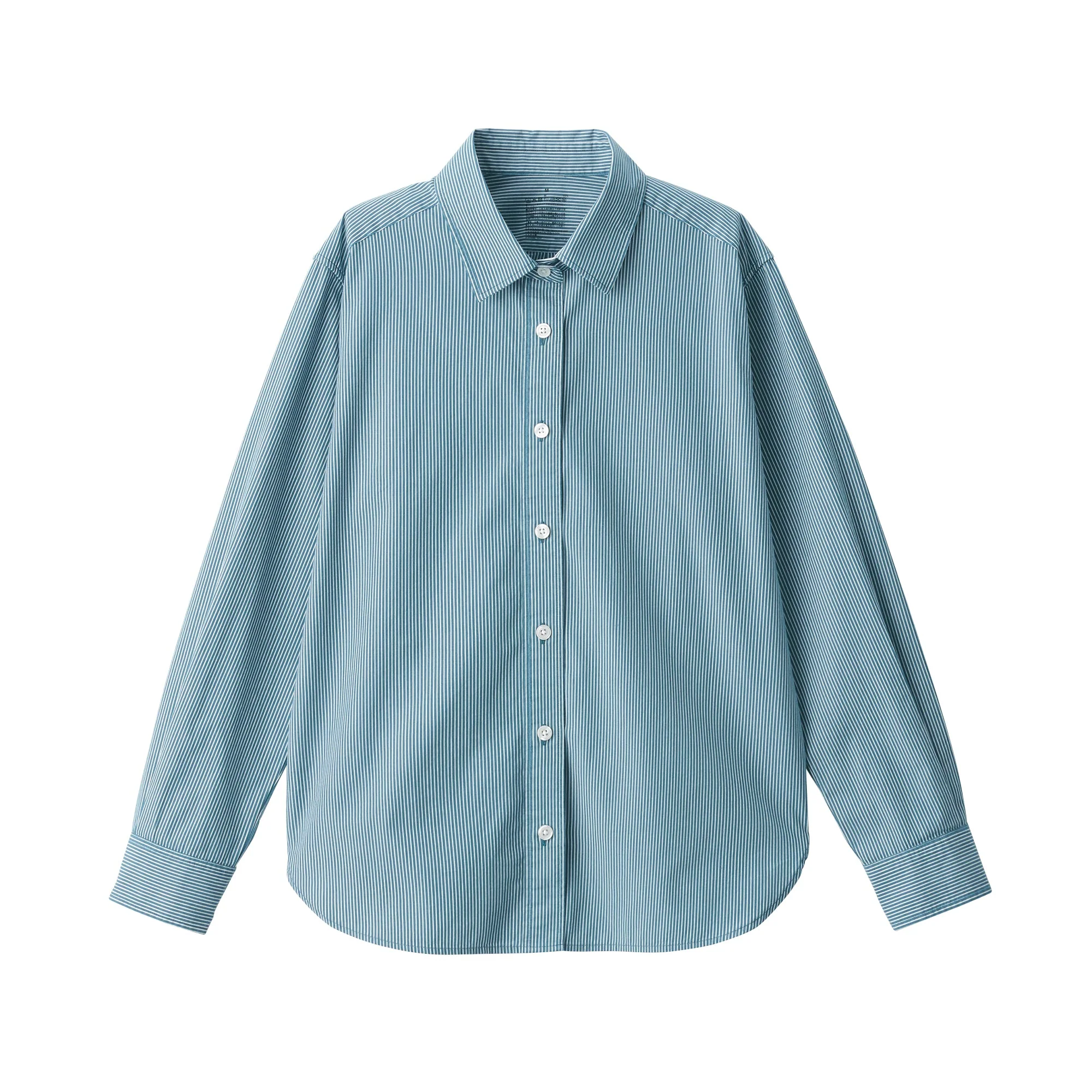 Women's Washed Broad Regular Collar Long Sleeve Striped Shirt - Image 20