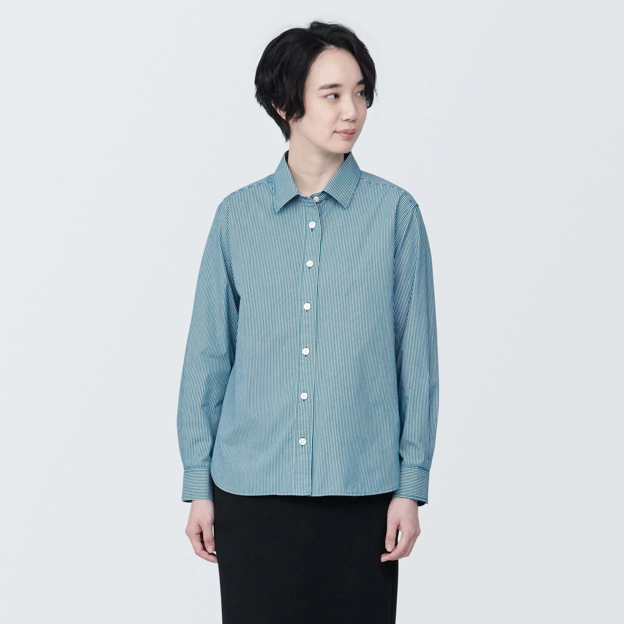 Women's Washed Broad Regular Collar Long Sleeve Striped Shirt - Image 21
