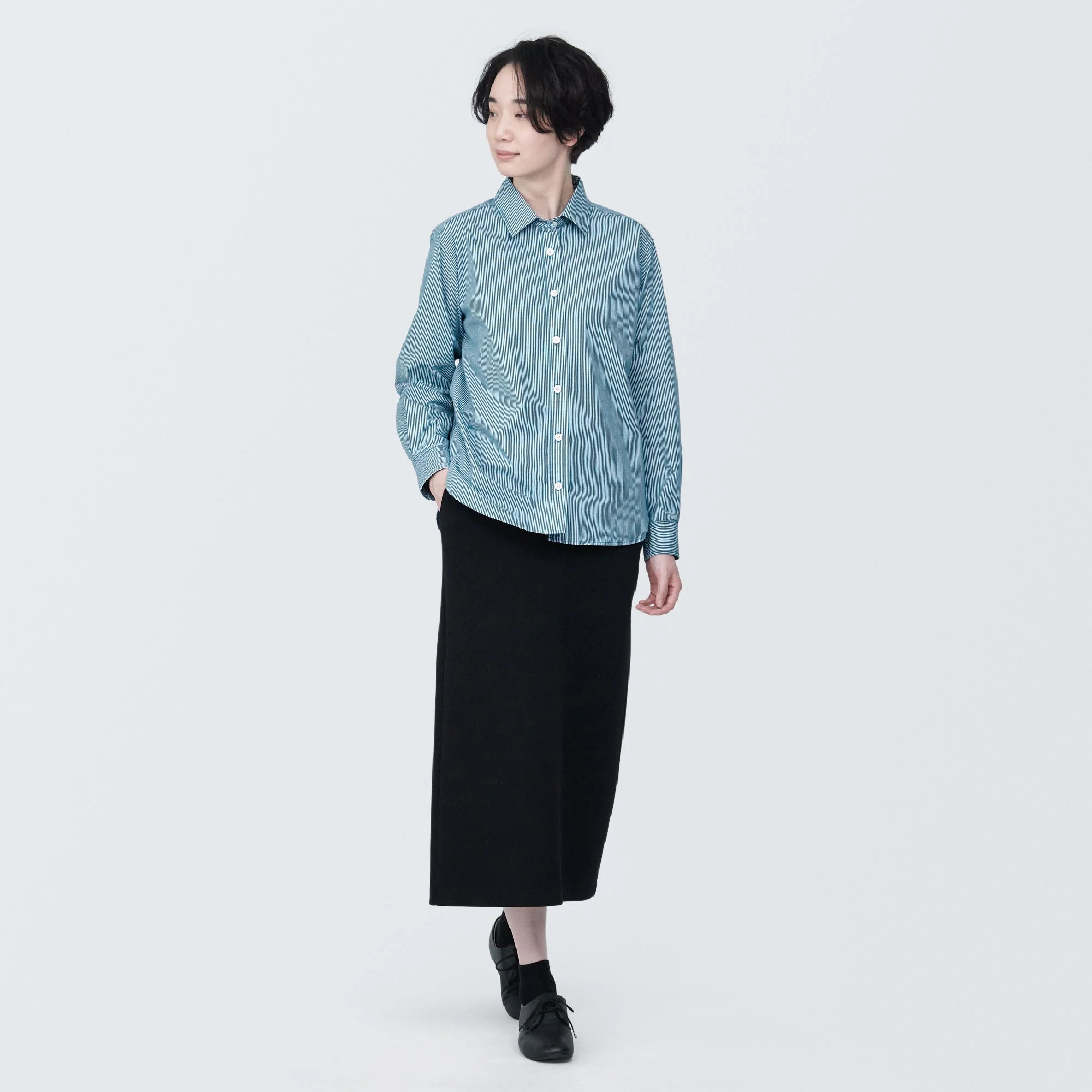Women's Washed Broad Regular Collar Long Sleeve Striped Shirt - Image 22