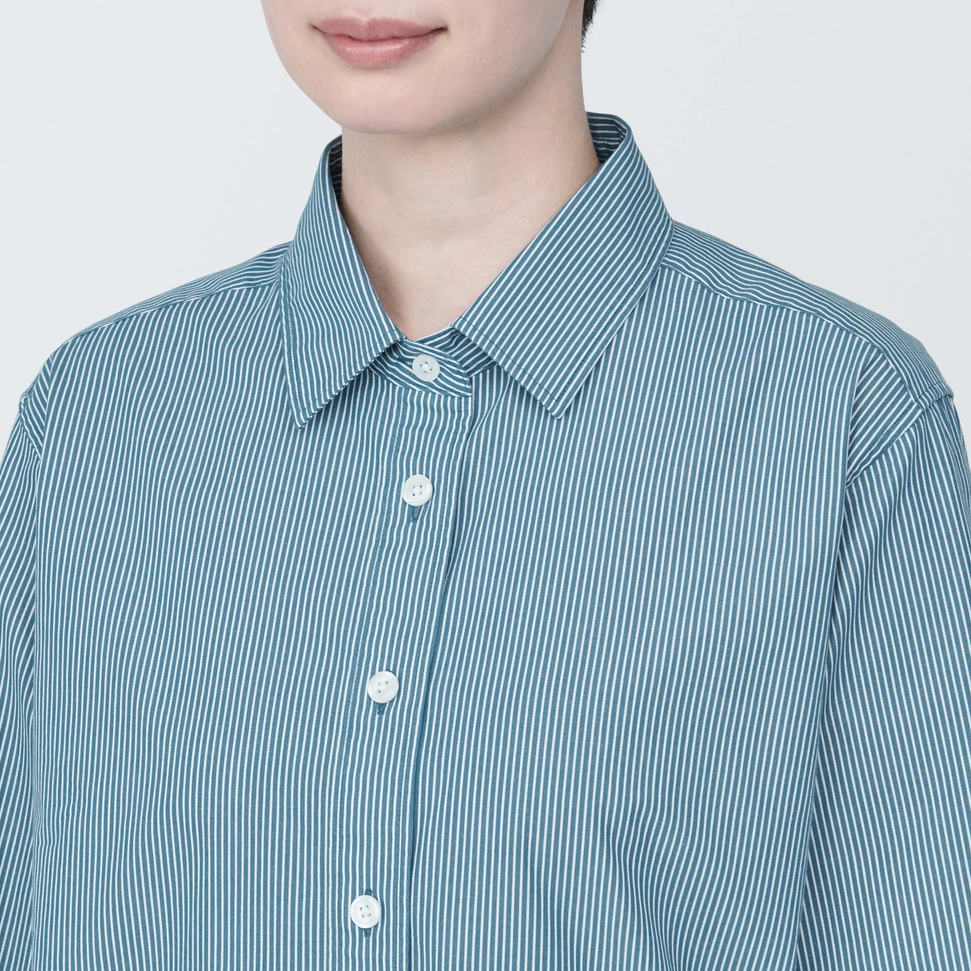 Women's Washed Broad Regular Collar Long Sleeve Striped Shirt - Image 25