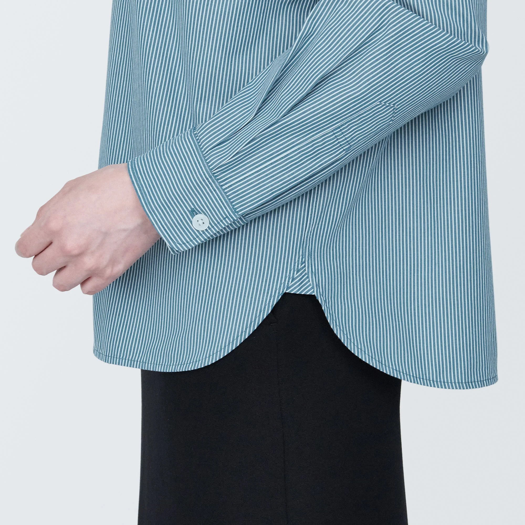 Women's Washed Broad Regular Collar Long Sleeve Striped Shirt - Image 26