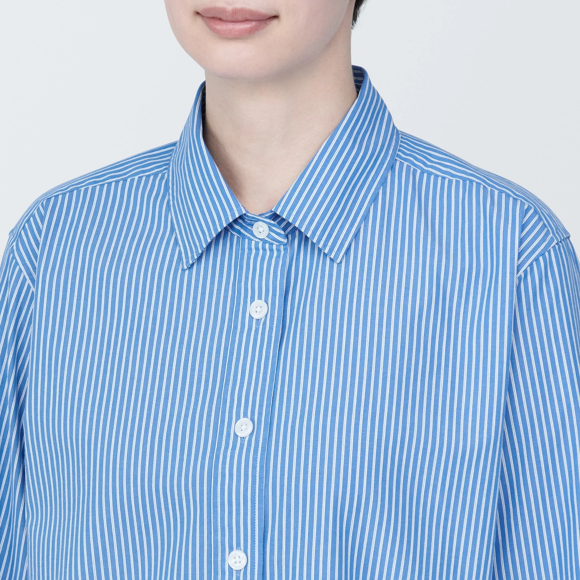 Women's Washed Broad Regular Collar Long Sleeve Striped Shirt - Image 34