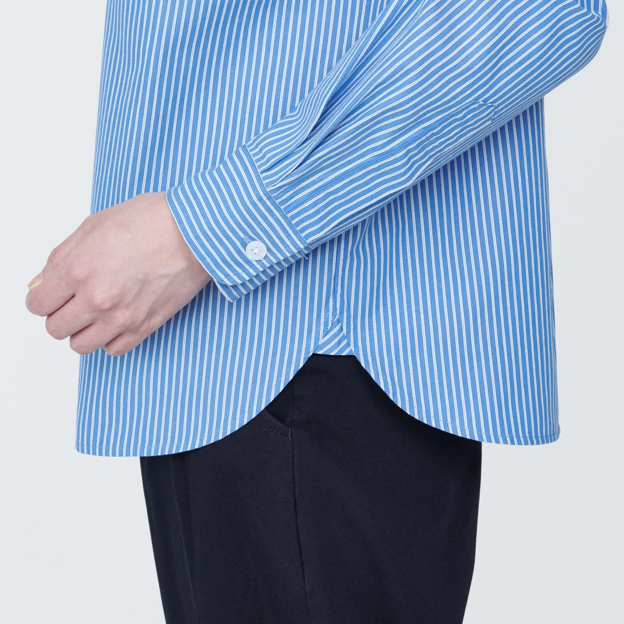 Women's Washed Broad Regular Collar Long Sleeve Striped Shirt - Image 35