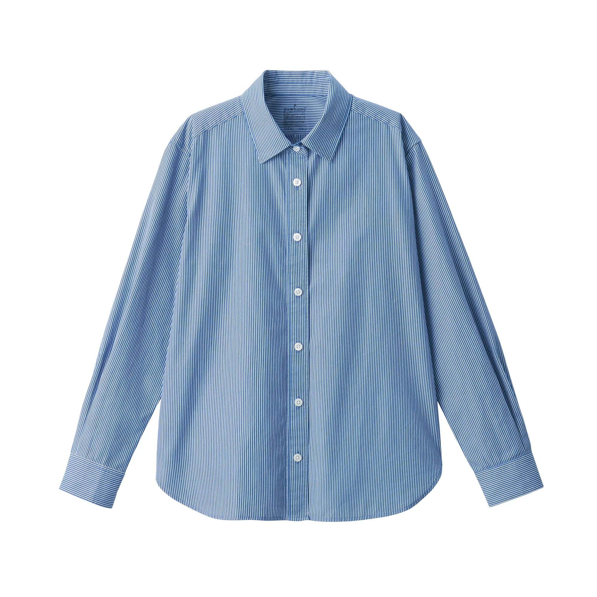 Women's Washed Broad Regular Collar Long Sleeve Striped Shirt - Image 38