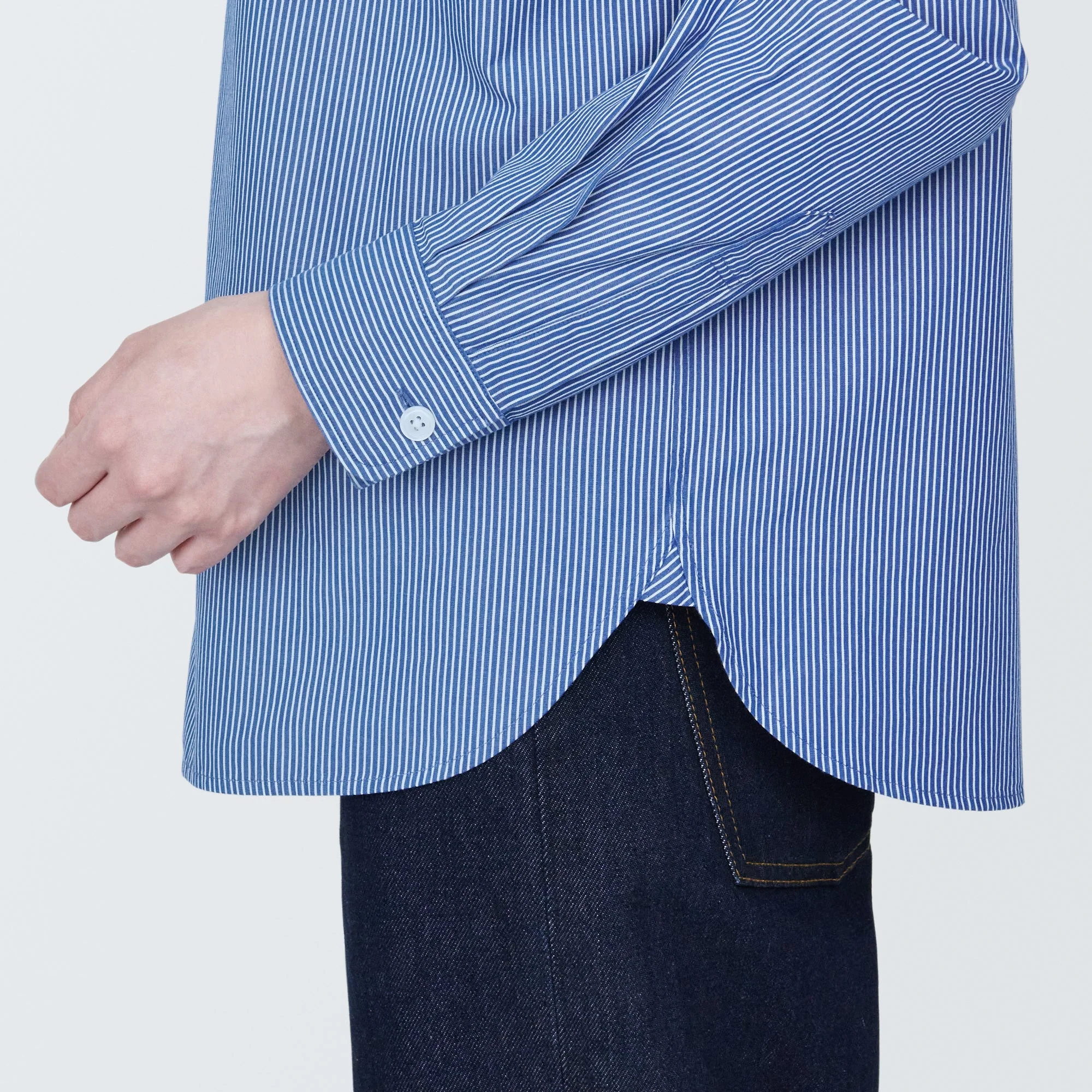 Women's Washed Broad Regular Collar Long Sleeve Striped Shirt - Image 44