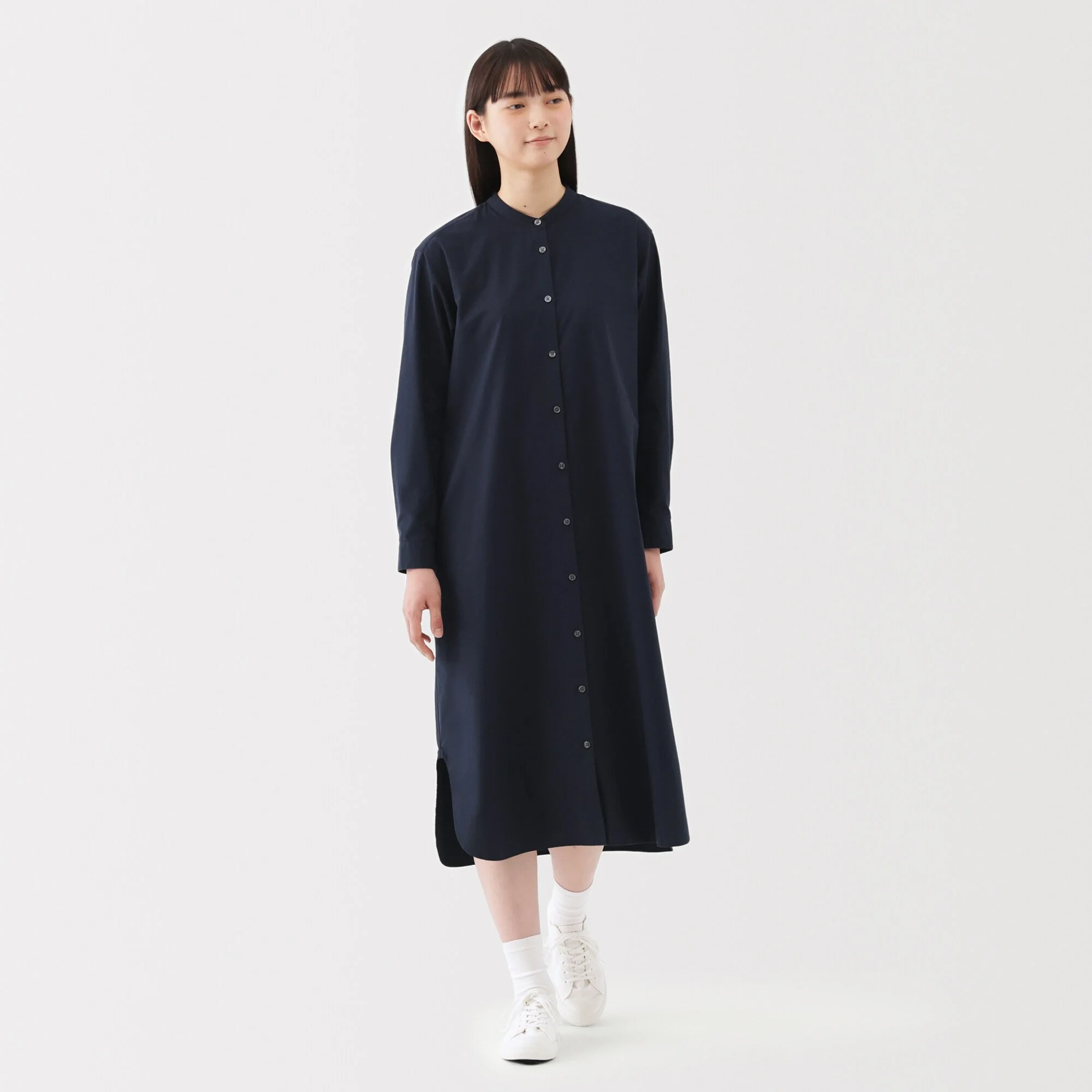 Women's Washed Broadcloth Stand Collar Long-Sleeve Dress - Image 4