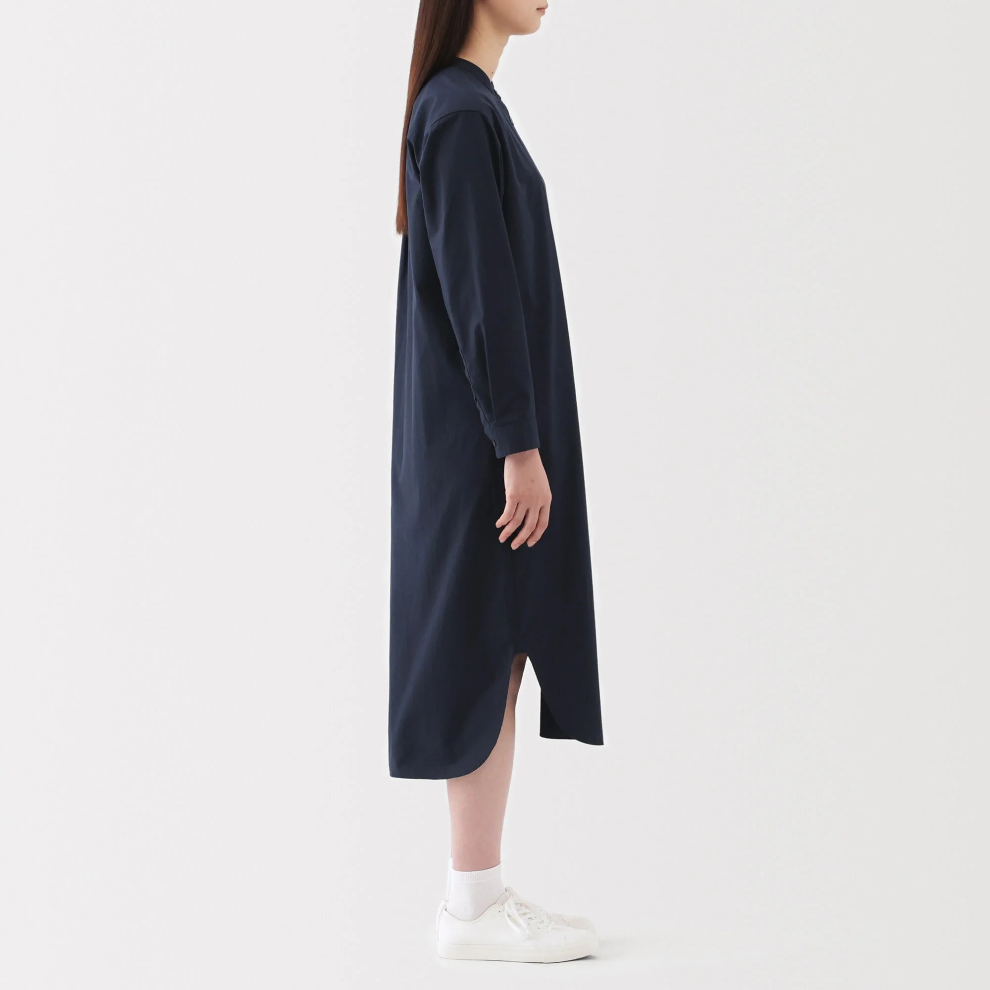 Women's Washed Broadcloth Stand Collar Long-Sleeve Dress - Image 5