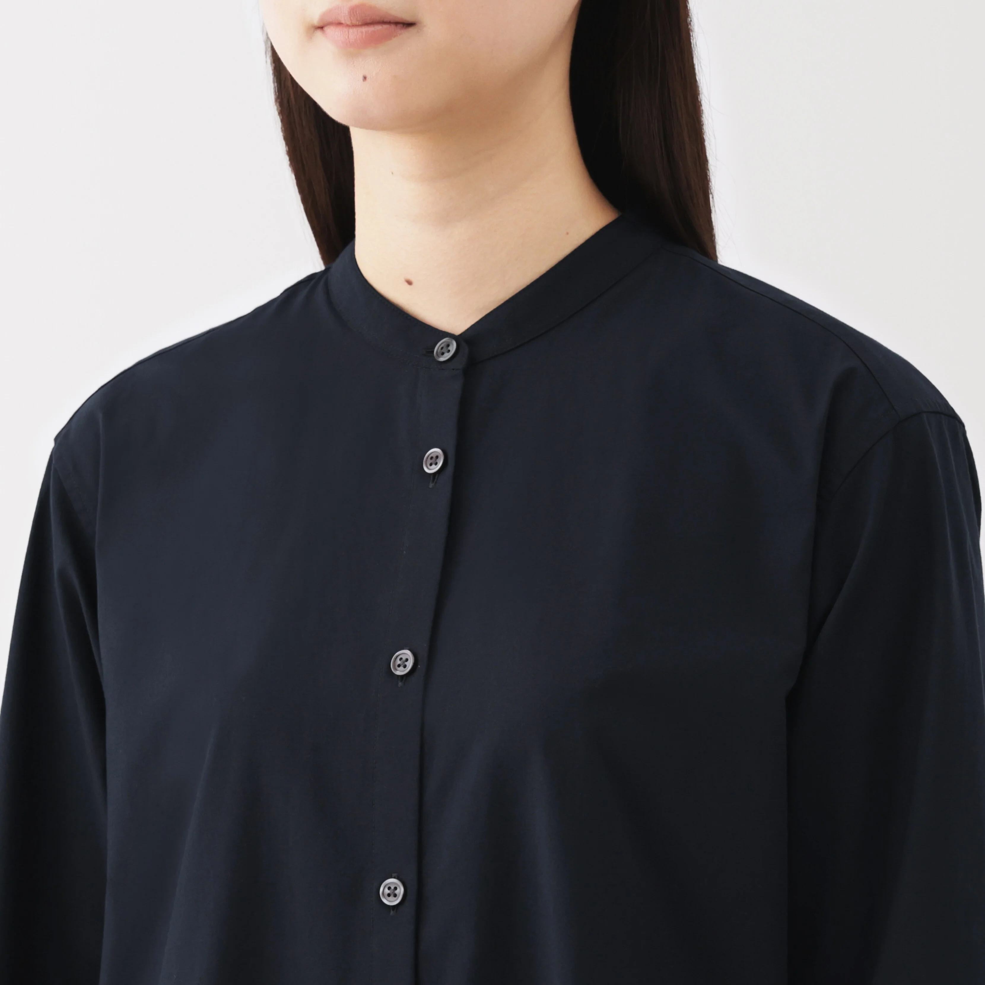 Women's Washed Broadcloth Stand Collar Long-Sleeve Dress - Image 7