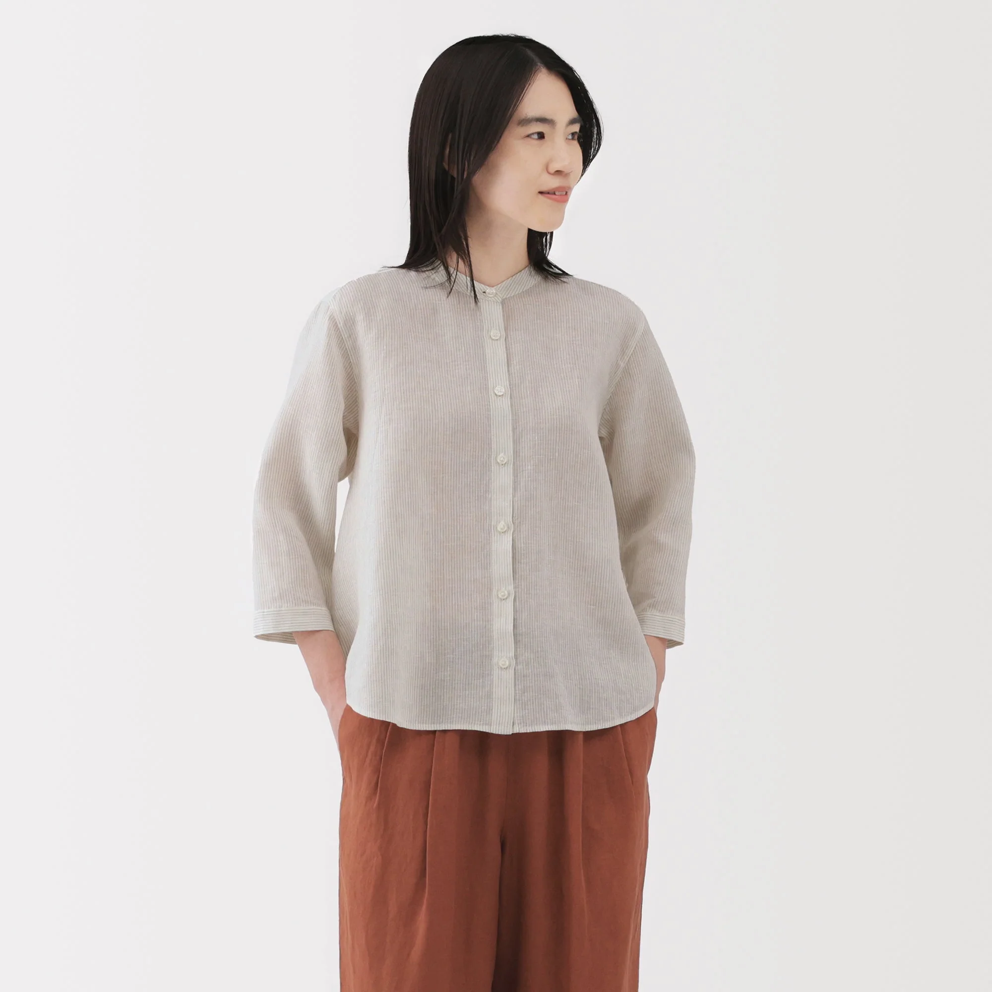 Women's Linen 3/4 Sleeve Striped Blouse - Image 13
