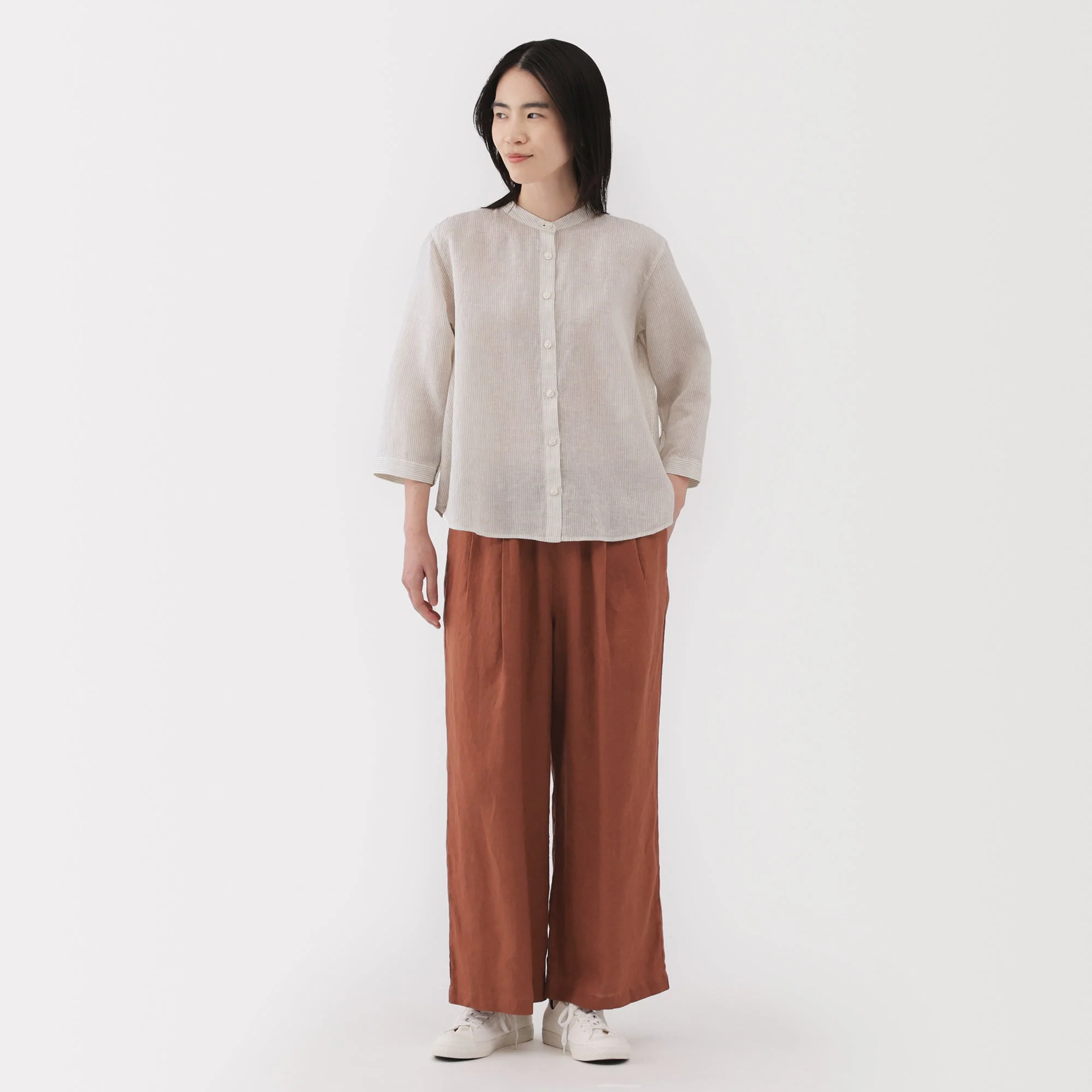 Women's Linen 3/4 Sleeve Striped Blouse - Image 14