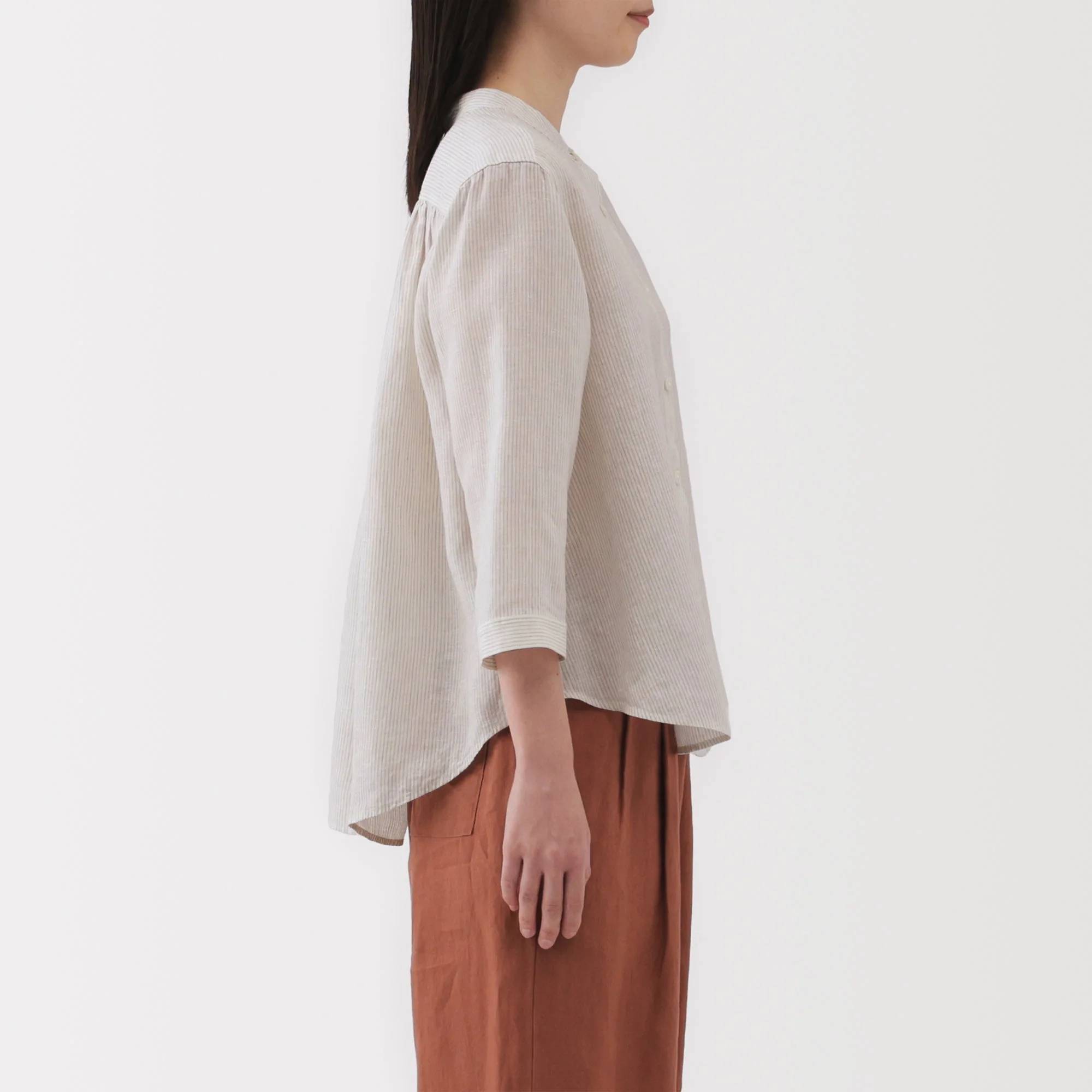 Women's Linen 3/4 Sleeve Striped Blouse - Image 15
