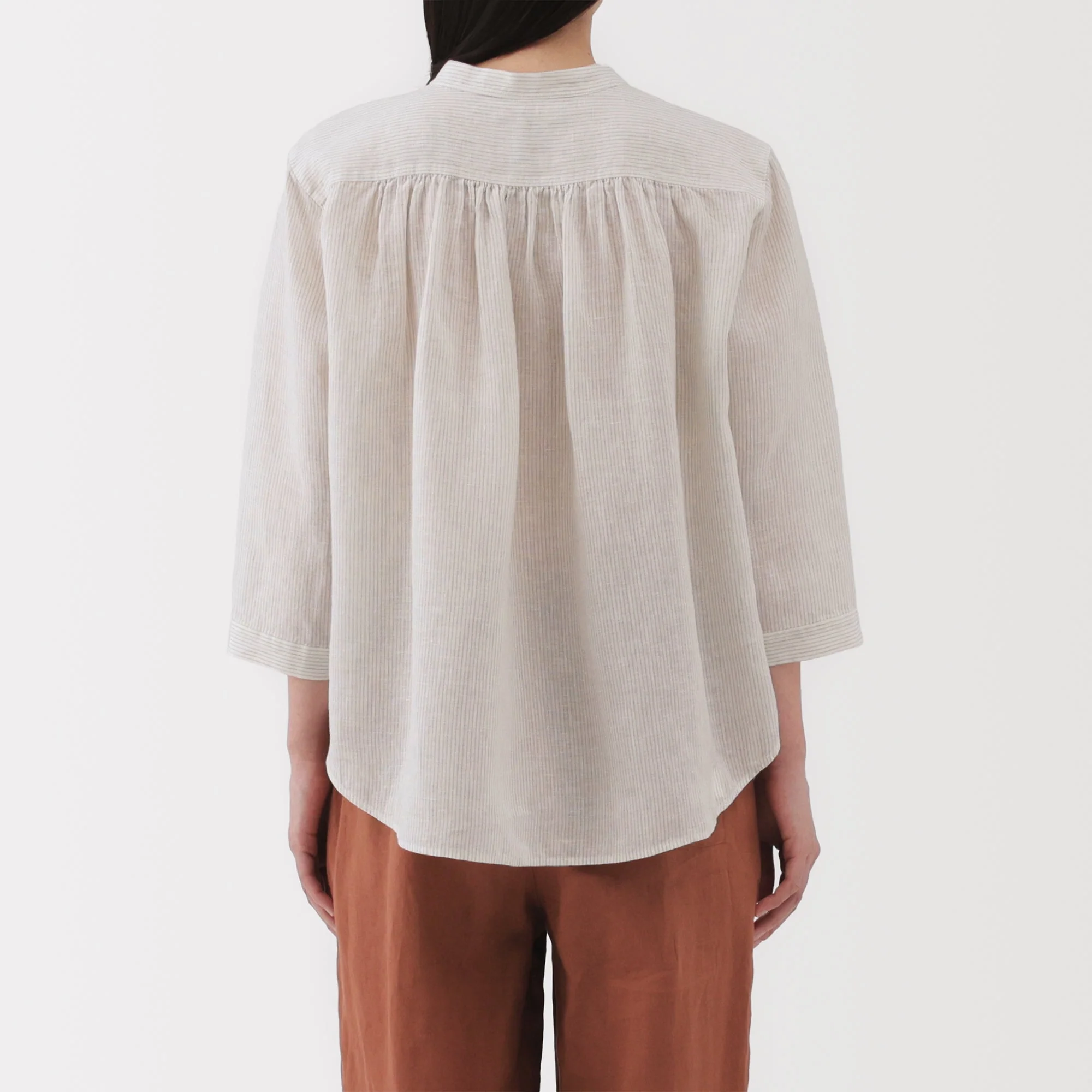 Women's Linen 3/4 Sleeve Striped Blouse - Image 16