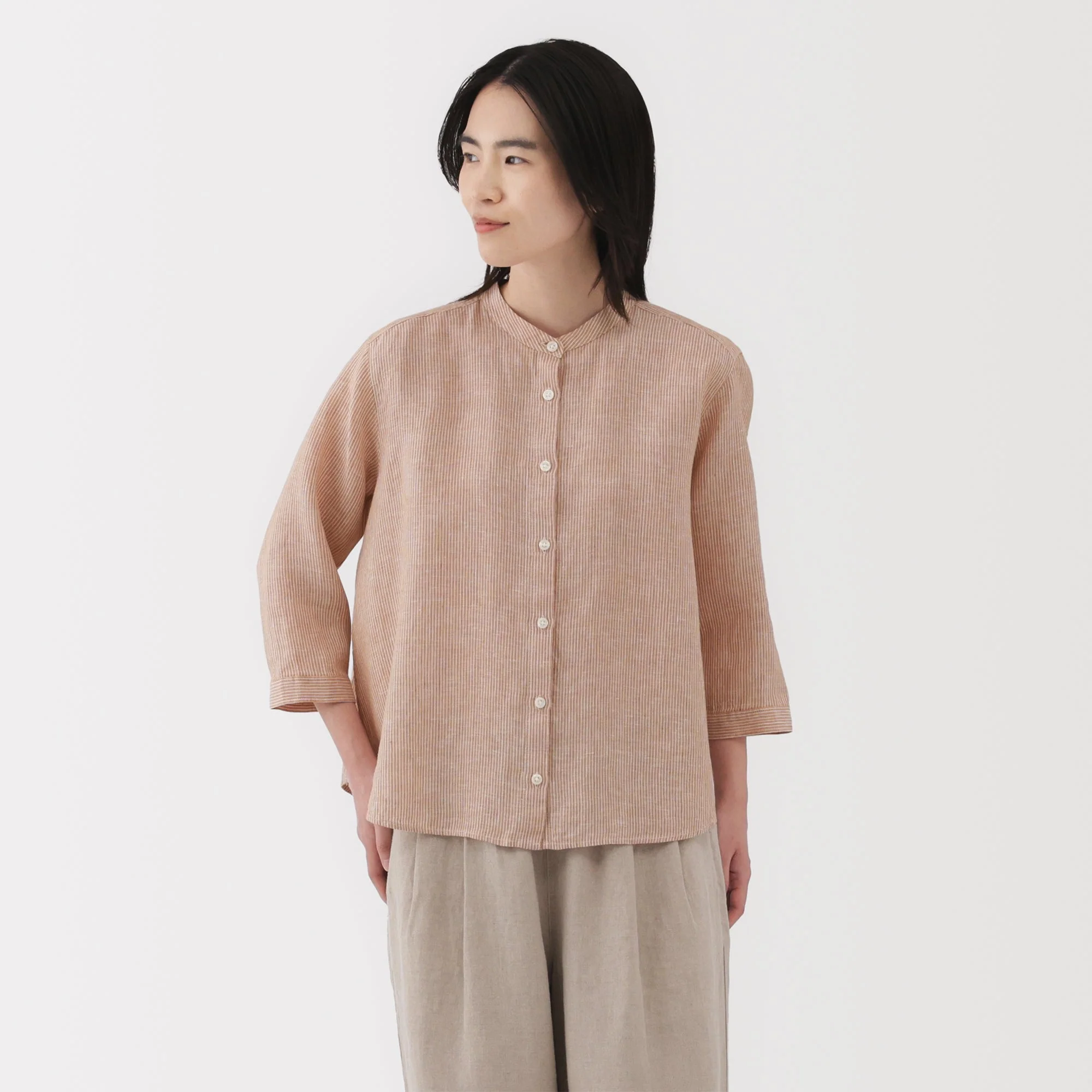 Women's Linen 3/4 Sleeve Striped Blouse - Image 3