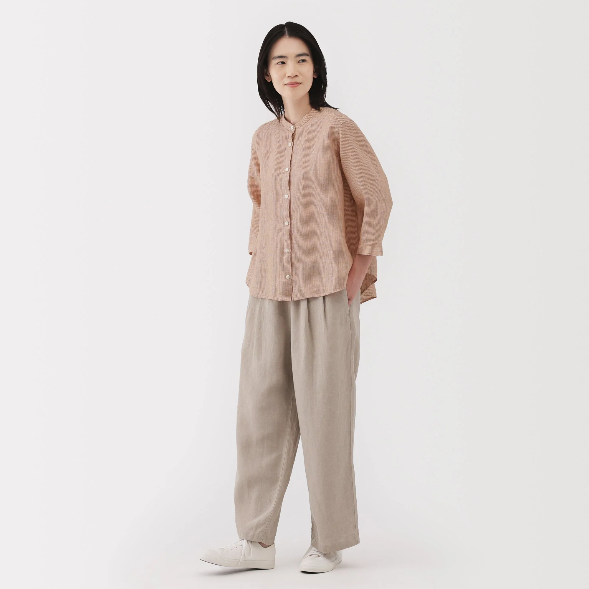 Women's Linen 3/4 Sleeve Striped Blouse - Image 4